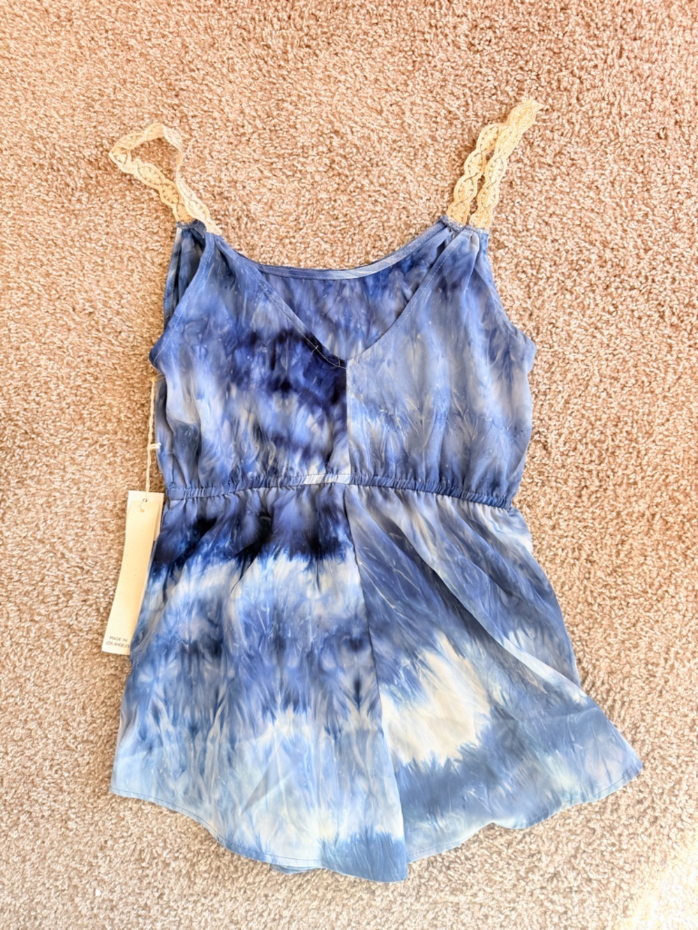 Saltwater Luxe Tie Dye Romper Boho Festival Elastic Waist Lace Straps Small NWT - Picture 7 of 9